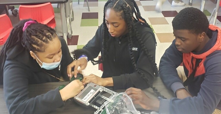 Students working on their robot